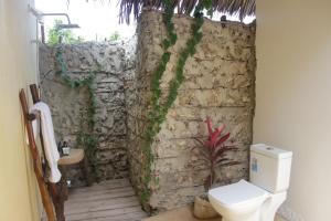 基济姆卡济Zanzibar Kusini Beach Bungalows Hotel的一间带石墙和卫生间的浴室