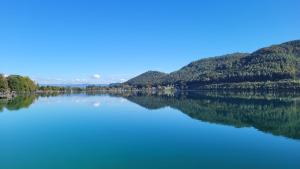 圣卡尼兹Villa Blu的享有湖畔树木的湖景