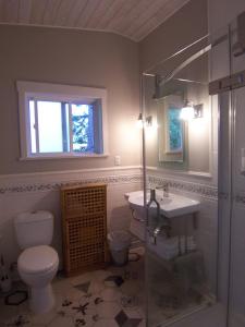 鲍威尔里弗Malaspina Strait Cottage的一间带卫生间和水槽的浴室