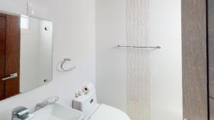 圣地亚哥洛斯卡巴Soha suites I的一间带水槽、卫生间和镜子的浴室