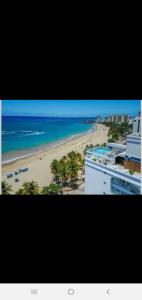 圣胡安Sea breeze vacation lll en Condominio Verde mar的享有棕榈树海滩和大海的景色