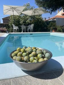ParambosCasa do Beco B&B Douro - Guest House的游泳池旁坐着一碗水果