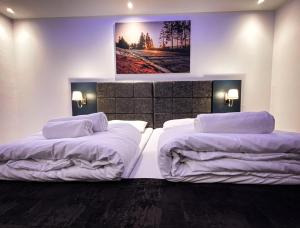 阿德瑙NRing Villa am Nürburgring的一间卧室设有两张床,墙上挂着一幅画