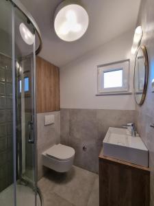 杜埃Apartment Duce 2821c的浴室配有卫生间、盥洗盆和淋浴。
