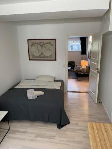 哥本哈根CPH Lux Apartments KH的一间卧室设有一张床和一间客厅。