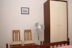 苏提万Double Room Sutivan 2943a的客房设有两把椅子、风扇和镜子