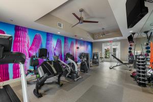 棕榈泉The Paloma Resort的健身房设有跑步机和椭圆机