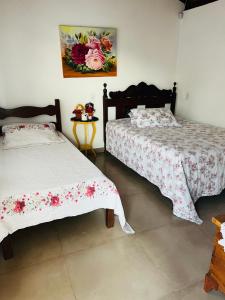 福米加Pousada Dona Terezinha的一间卧室设有两张床,墙上挂着一幅画