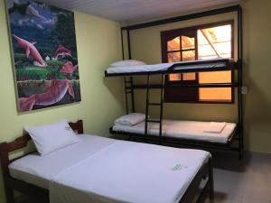 莱蒂西亚Hostal La Esperanza的客房设有两张双层床和一扇窗户。