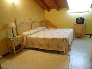 托雷卡瓦列罗斯Hostal Burgos的一间卧室配有一张床和一张带台灯的桌子