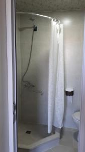 西格纳吉Guesthouse Angelina-Koko的带淋浴和浴帘的浴室