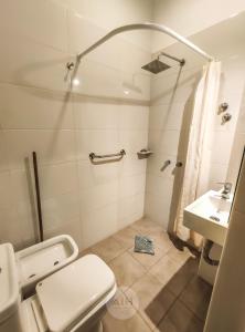 圣胡安Hotel Alhambra的带淋浴、卫生间和盥洗盆的浴室