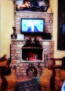 Top OverView Resort的客厅设有壁炉和平面电视