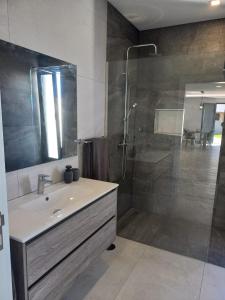 阿科达卡列塔Apartamento Domingos的一间带水槽和淋浴的浴室