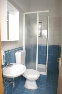 赫瓦尔Apartments and rooms by the sea Milna, Hvar - 3074的浴室配有卫生间、盥洗盆和淋浴。