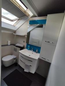 鲁瓦西昂法兰西Duplex Autonome Cosy à Paris Roissy CDG的浴室配有白色水槽和卫生间。