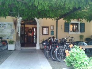 Moggio UdineseLOCANDA SAN GALLO的停在大楼前的一群自行车