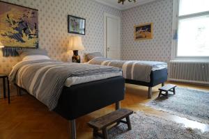 菲斯卡斯Jugendhuvila Fiskarsissa的一间卧室设有两张床和窗户。
