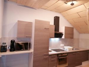 AltenstadtApartment-Design的厨房配有木制橱柜和台面