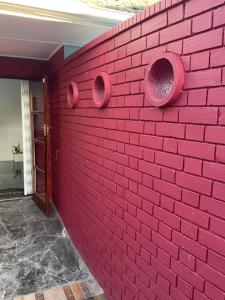 开普敦Cub's Home的粉红色的砖墙,里面有两个洞