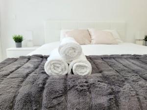 卢加诺Apartment PALMA - Central & Cozy with Free Private Parking的床上的一大堆毛巾