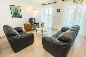 斯姆里卡Apartments with a parking space Smrika, Kraljevica - 5508的客厅配有两张真皮沙发和一台电视机