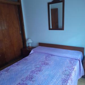 马德普拉塔Casa sur FARO的卧室配有一张床,墙上设有镜子