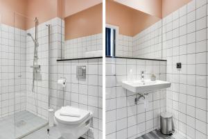 马尔默Forenom Aparthotel Malmö Varvsstaden的一间带卫生间和水槽的浴室