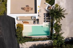 伊利索斯Thalassa Luxury Villa的享有带游泳池的房屋的空中景致