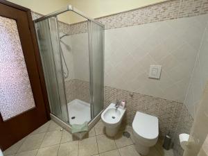 VeroliLA CASA IN COLLINA的带淋浴、卫生间和盥洗盆的浴室