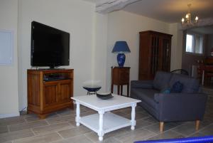 Garreygite de la barthe的客厅配有电视、沙发和桌子