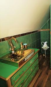 比亚沃维耶扎Cichosza - The Sound Of Silence的厨房配有水槽和绿色台面