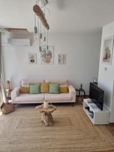 阿尔戈什Cosy Guest House - Villa das Alfarrobas的带沙发和电视的客厅