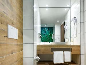 阿沙芬堡ibis Styles Aschaffenburg的一间带水槽和镜子的浴室