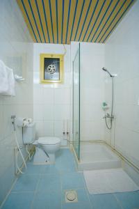 多哈拉维拉酒店的带淋浴、卫生间和盥洗盆的浴室