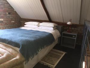 Nieu-BethesdaDie Kapokbosskuur的一间卧室配有一张带蓝色毯子的床