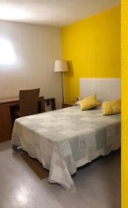 阿坎提拉德洛斯基Estudio privado in Los Gigantes的一间卧室设有一张黄色墙壁的大床