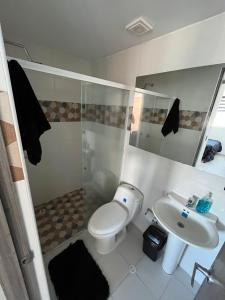布卡拉曼加Habitación Auxiliar en Apto Compartido piso 26的一间带卫生间和水槽的浴室