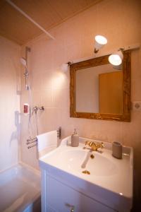 塞布尼茨ApartOne Land-Hotel的浴室配有盥洗盆、镜子和浴缸