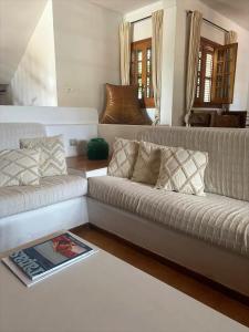 圣塔格鲁迪斯Authentic Villa with amazing pool的客厅配有沙发和桌子上的书籍