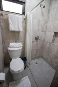 坎昆Hotel Tequila Cancun的一间带卫生间和淋浴的浴室
