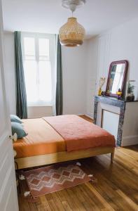 欧塞尔Passage de l'Horloge的一间卧室配有一张带镜子的床和窗户
