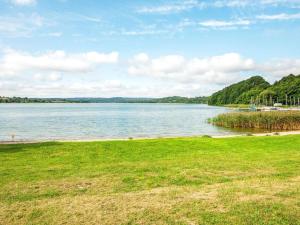 瑞伊5 person holiday home in Ry的享有绿草和树木的湖泊美景