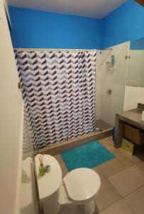 利马La Casona Hospedaje的一间带卫生间和淋浴的浴室