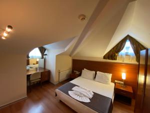 伊斯坦布尔Triada Gayrettepe的一间酒店客房,一间设有一张床和一张书桌