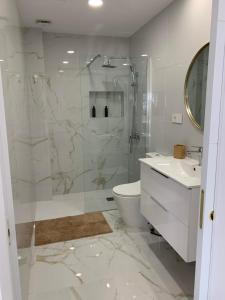 大加那利岛拉斯帕尔马斯Apartamento Casa Blanca的带淋浴、卫生间和盥洗盆的浴室