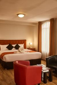阿雷基帕卡索纳广场殖民酒店的配有一张床和一把椅子的酒店客房