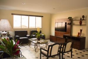 坎皮纳斯马里亚诺皇宫酒店的带沙发和电视的客厅