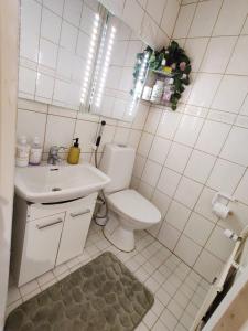 图尔库Cozy and Spacious Row House的白色的浴室设有卫生间和水槽。