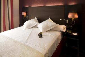 巴利亚多利德伽里乌斯精品酒店的一张带白色床单和枕头的大床以及两盏灯